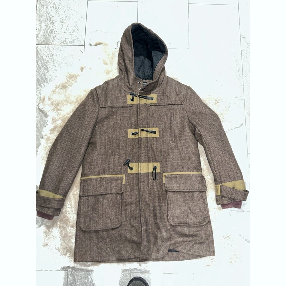 MARC by MARC JACOBS Brown Plaid Wool Blend Lined Hooded Coat XL removal liner